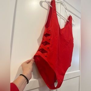 Red Cut Out One Piece Swimsuit